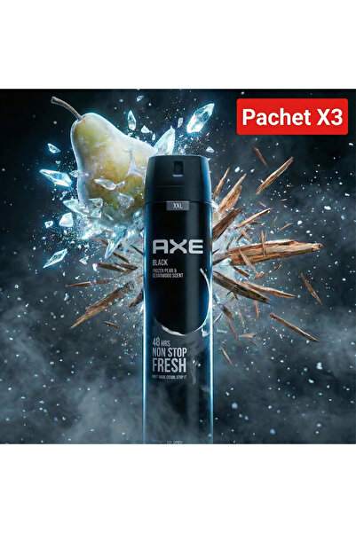 Axe Set 3 x Deodorant Spray Black Men, XXL, 250ml, Frozen Pear and Cedar Wood, 48h Freshness
