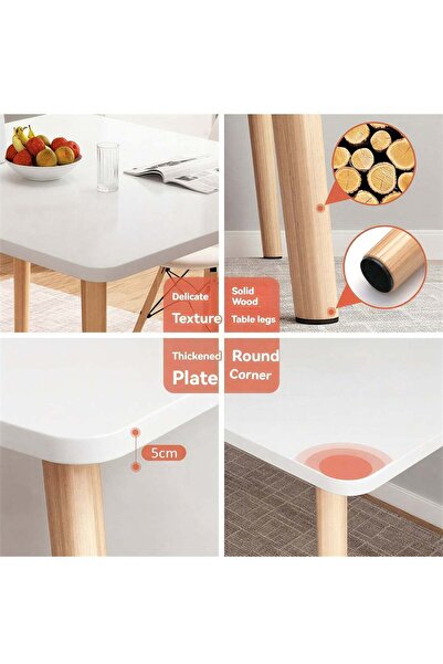 Taimi 5-Piece Modern Dining Set White Wood Table 80x80x72cm + 4 White Padded Chairs