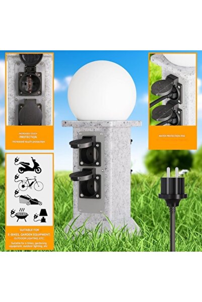 Malux Outdoor decorative pole socket 4-socket extension with LED lamp & light sensor, 3m cable, IP44,