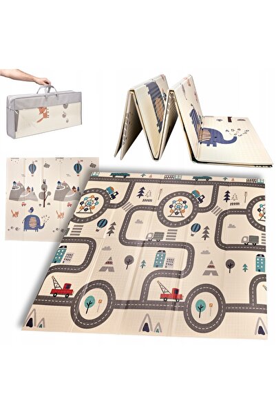 zola Double-sided thermal insulation mat, XPE foam, 179 x 198 x 1 cm, foldable, waterproof, animals/city