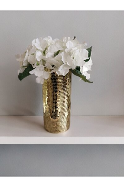 IŞILTI HOME DESIGN AYNALI CAM VAZO UZUN BOY GOLD RENK