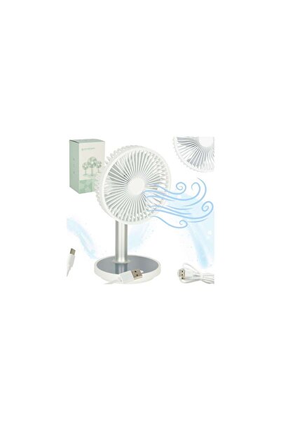 Three top online Mobile desk fan wireless USB with rechargeable battery adjustable 4 power levels LED 38cm white