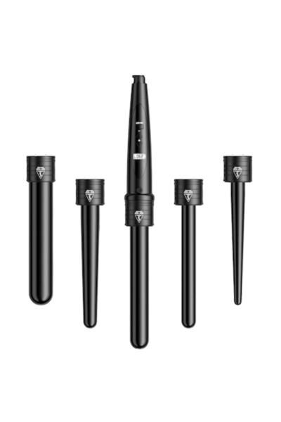 ELEHOT 5-in-1 Hair Curler, 5 Interchangeable Barrels, LCD, 80–230°C, Ceramic, Auto Shut-off, Glove, Blac