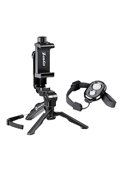 Zeadio Trepied portabil pentru telefon și tabletă cu telecomandă Bluetooth, rotație 360°, negru