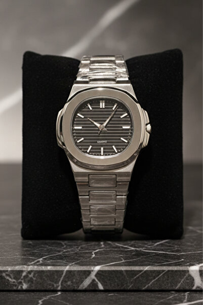 İnogge Petak Silver Case Silver Band Black Dial Luxury Men's Wristwatch