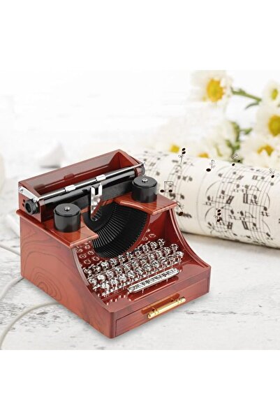 AZONEE Vintage Typewriter Music Box, Mini Retro Clockwork Music Box