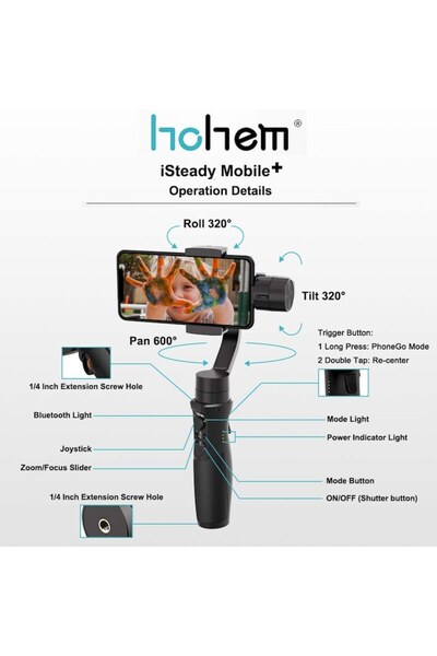 Hohem iSteady Mobile Plus 3-Axis Gimbal for Mobile Devices, Black