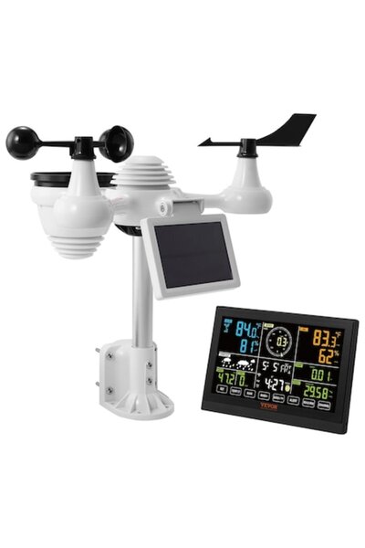 VEVOR Professional WiFi Weather Station with Solar Panel, 7.5" LCD, 150m Range