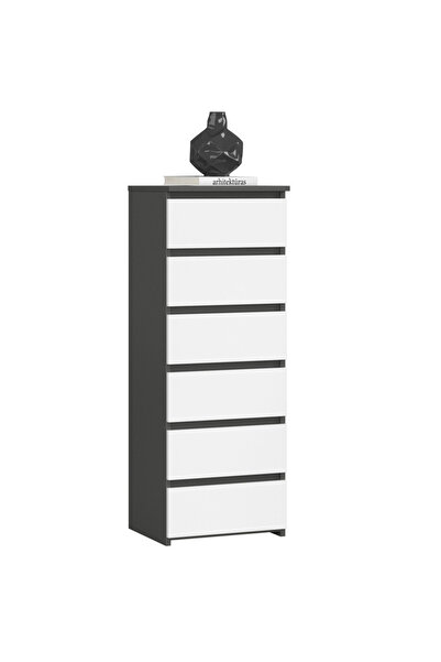 SERSIMO Comodă cu 6 sertare, PAL laminat 16 mm, 40x35x109 cm, gri și alb