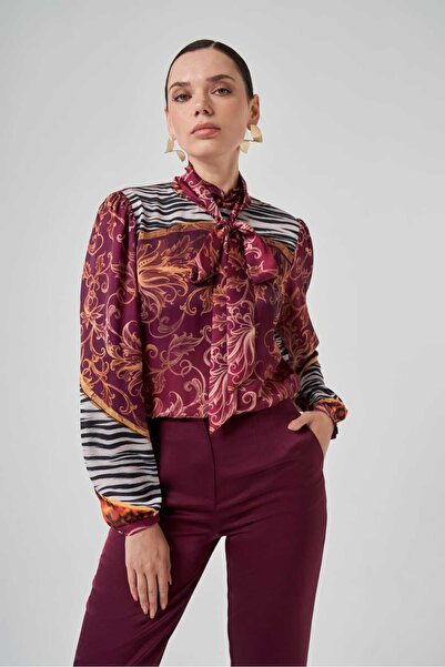 Mimya Desenli Fularlı Bluz 3204