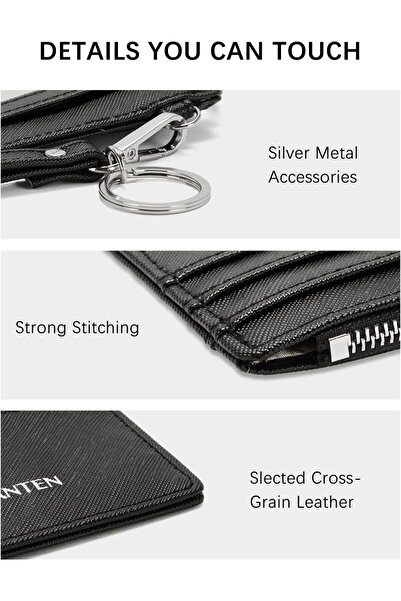 BOSTANTEN Small RFID Leather Wallet for Women - Slim Wristlet Keychain (Black)