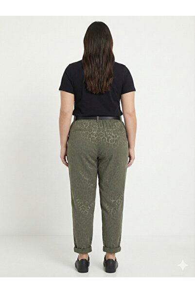 della moor Women's Khaki Italian Wide Fit Belted Leopard Print Matte Faux Leather Pants