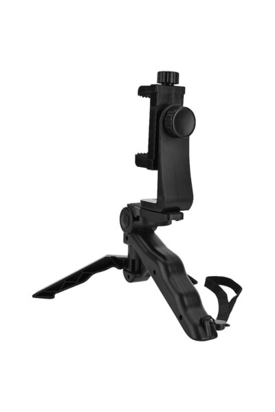 LET Portable phone tripod, adjustable smartphone holder, compact and foldable, black