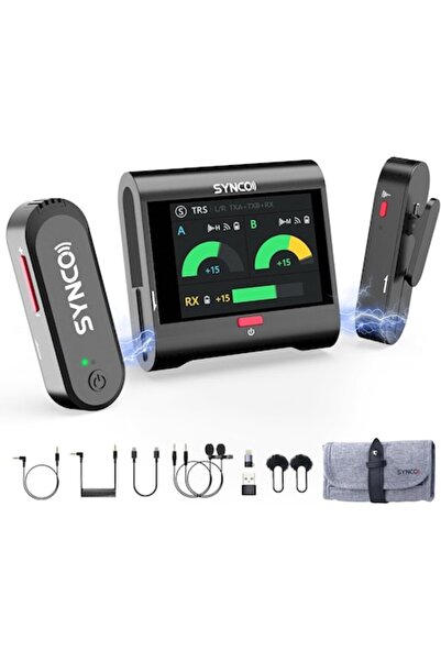 SYNCO Set microfon wireless Lavalier (2,4 GHz, 250 m, receptor cu ecran tactil de 2")