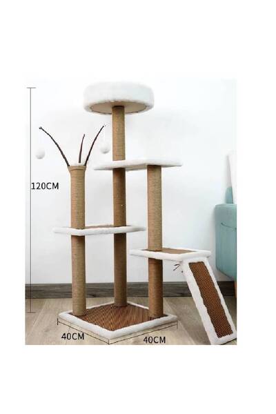 NKX برج شجرة قطط فاخر بطول 120 سم مع أعمدة خدش ومنحدر وألعاب تفاعلية بتصميم ص...