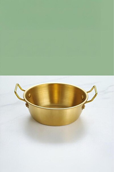 Atbyhome Gold Stainless Steel Round Presentation Pan – Serving Dish with Handles Sauce Bowl 10 cm