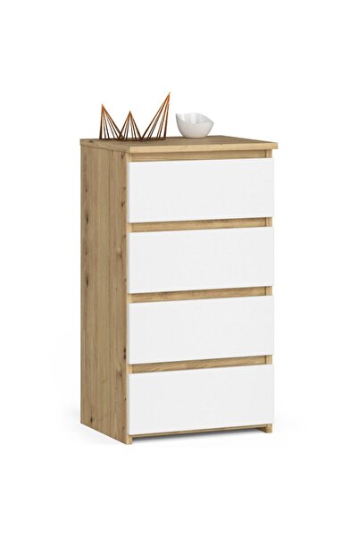 SERSIMO Comodă cu 4 sertare, PAL laminat 16 mm, 40x35x74 cm, stejar artizanal și alb