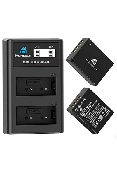 Homesuit 2x NP-W126 1400mAh батерии с двойно LCD зарядно за Fujifilm (X-T3, X...