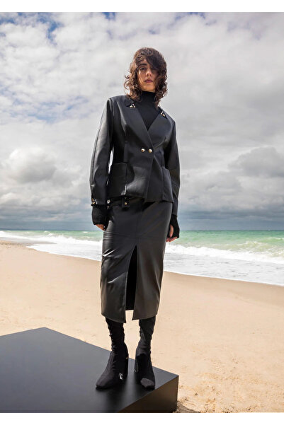 KAMEYA Mustard Leather Jacket with Collar Accessory Detail