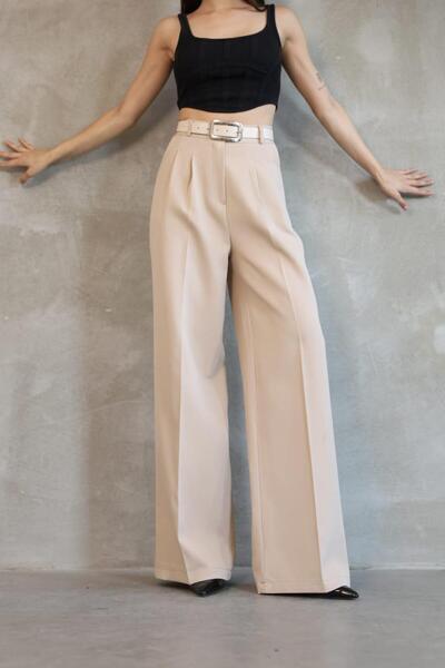 JACK CAPRİO Kadın Palazzo Pileli Pantolon İthal DoubleFace Kumaş Yüksek Kalit...