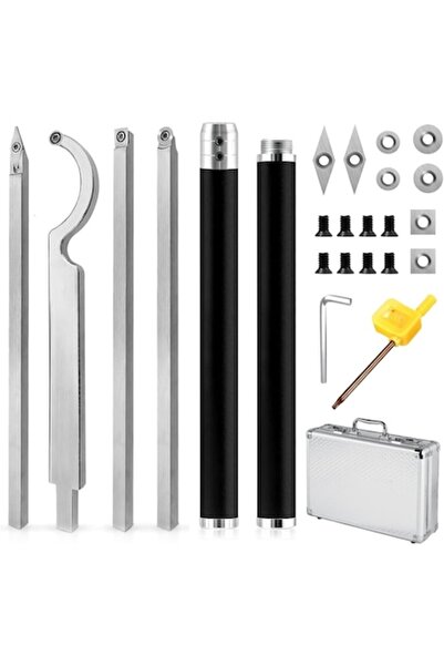 XMSZQU Set de scule pentru strunjire în lemn cu lame înlocuibile din carbură, tije de extensie, dălți în cutie de aluminiu