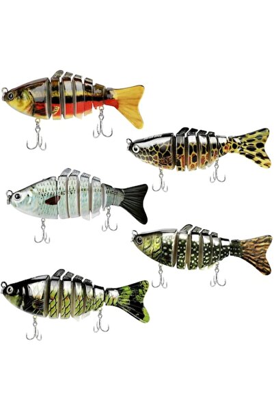 LINGSFIRE Set de 5 năluci flexibile segmentate, 10 cm, 17 g pentru știucă, pă...