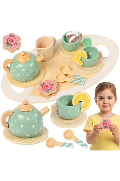 zola Set de ceai din lemn pentru copii cu accesorii, Montessori, 15 piese, 7 ...