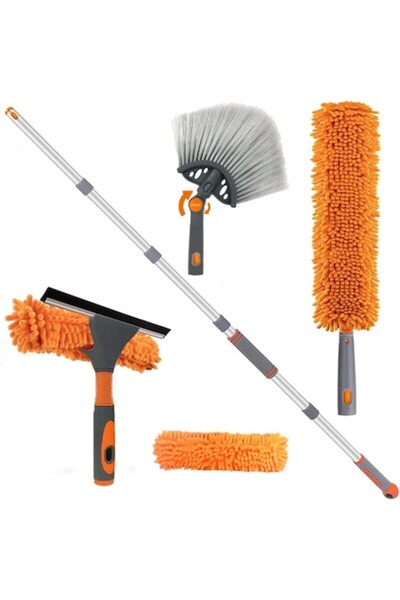 AIRLIWELL Racletă de geam cu mâner telescopic, 3 capete interschimbabile, lavetă din microfibră