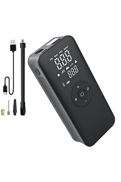 LENDOO Compresor auto portabil mini inteligent, 10 bar, baterie de 2000 mAh, afișaj LCD, lanternă LED