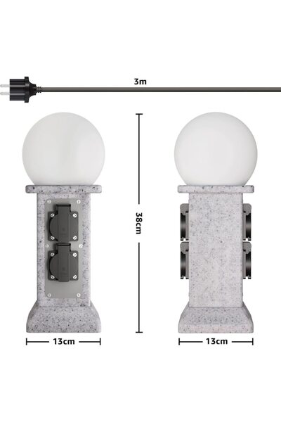 Malux Outdoor decorative pole socket 4-socket extension with LED lamp & light sensor, 3m cable, IP44,
