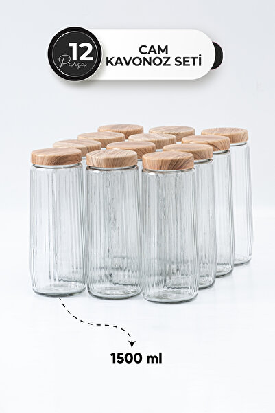 Homekolik Set of 12 Glass Storage Containers with Labeled Wooden Lid Appearance – 1500 ml Leakproof Jar Set