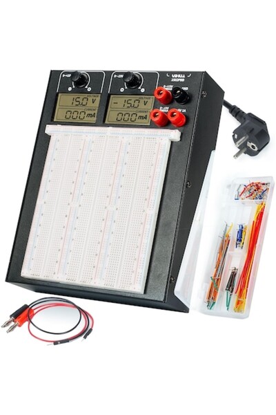 Yihua Kit de alimentare 2 în 1 cu placă de test, DC +15V/-15V, 140 de fire jumper și 2 cabluri banană, 1