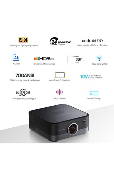 Wownect H24 Max Smart Projector, 700 ANSI Lumens 1080P Full HD, 4K Support, Auto Focus & Keystone