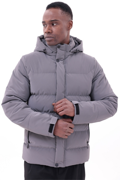 freemen Men's Gray Waterproof Coat Nova Fabric Removable Hooded Zippers Snap Detail