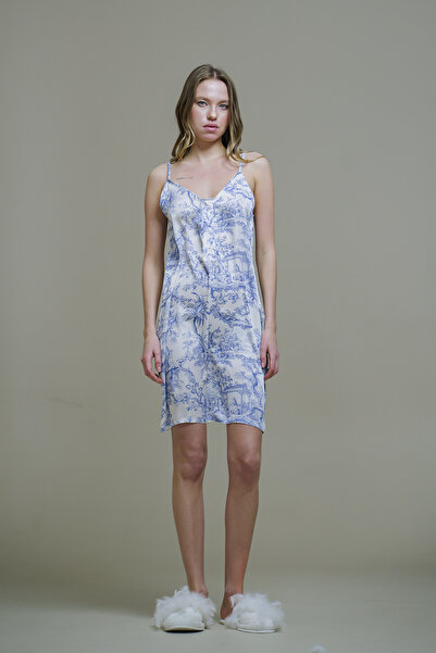 Mita Concept Cămașă de noapte din satin mătăsos albastru