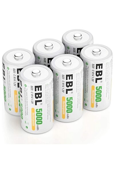 EBL Set of 6 rechargeable C (Baby/HR14) batteries 5000 mAh 1.2 V Ni-MH with over-discharge protection