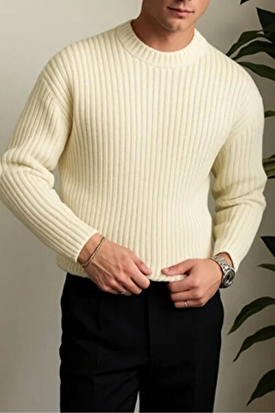 H&E LUXURY DESIGN Men's Crew Neck Textured Knit Sweater