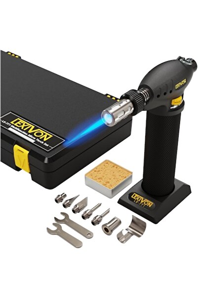 LEXIVON Torță de lipit cu gaz butan, aprindere piezo 1300C, flacără reglabilă, 6 vârfuri, buton de blocare, suport