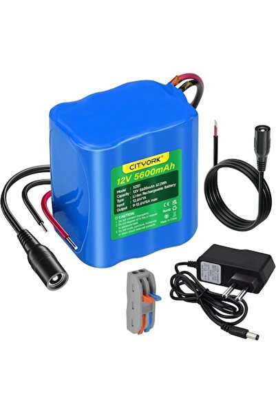 CITYORK Baterie Li-Ion de 12V 5600mAh cu încărcător pentru camere RC, wireless/CCTV, benzi LED, drone