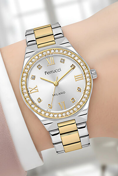 Ferrucci Steel Cord Steel Case Women Wrist Watch, Bracelet Gift Silver-Gold Color Zmfer204