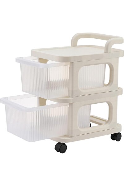 Lawazim عربة تخزين متدحرجة من طبقتين - بيضاء، مصنوعة من بلاستيك البولي بروبيل...