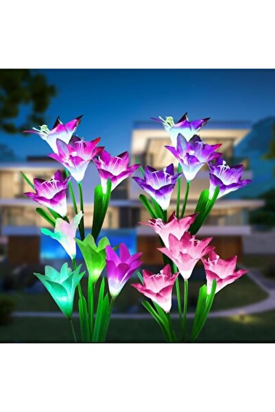 Hqynss Set de 4 lumini solare LED RGB pentru grădină cu crini și senzor de am...