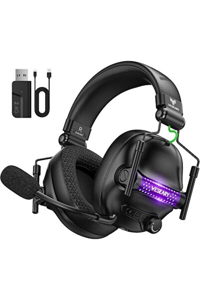 WESEARY Căști de gaming Bluetooth fără fir cu microfon, LED, 50 mm, 1200 mAh - Negre