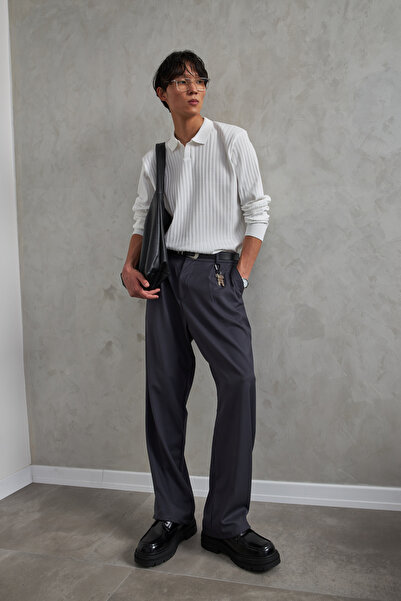 HYMAN Men's Polo Collar Ribbed Oversize Knitwear Sweater