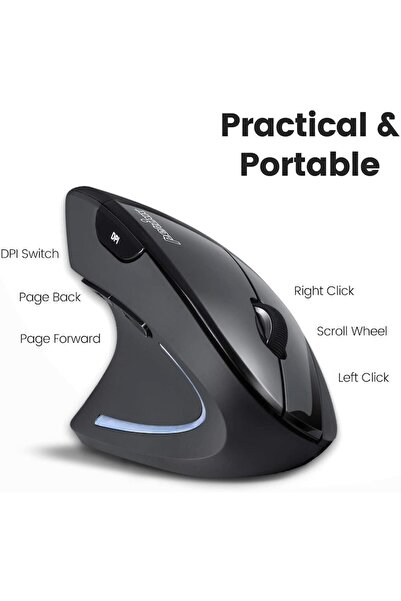 Perixx Vertical Wireless Ergonomic Mouse (Left-Handed), 6 Buttons, 3 DPI Levels