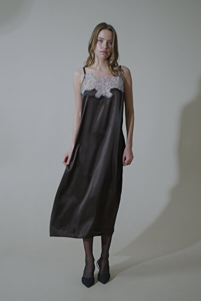 Mita Concept Aci Brown French Lace Nightgown