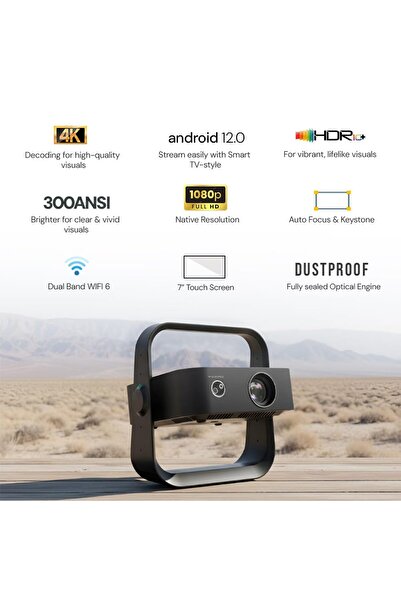 Wownect ORBIT 360 PRO TAB Smart Projector, Native 1080P Full HD, 300 ANSI Lumens, 7” Touchscreen