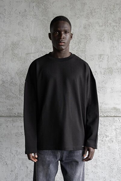 Machinist Ανδρικό μακρυμάνικο μπλουζάκι με αφηρημένο στάμπα μαύρο