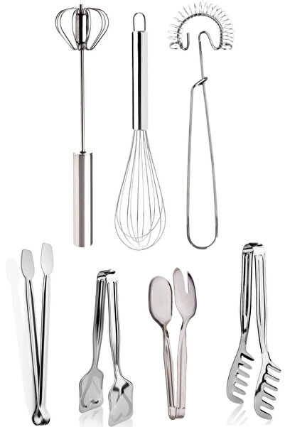 BARENDA 7-Piece Whisk Tongs Set Premium Quality | Spring Whisk |   Hand Mixer | Tongs Set Steel Stainless