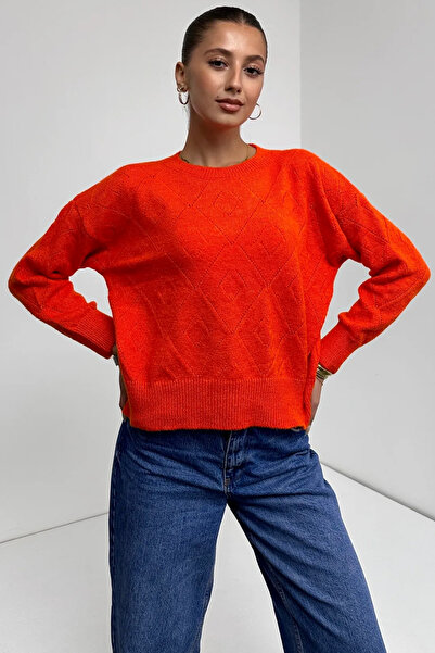 Kienor New Season Women's Crew Neck Diamond Pattern Knitwear Sweater